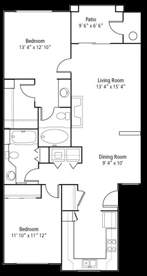 Carlyle at South Mountain Floor Plan B1 2 Bed 2 Bath 1055 sqft