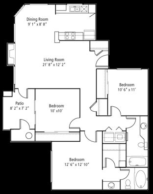 Carlyle at South Mountain Floor Plan C1 3 Bed 2 Bath 1262 sqft